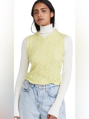 Acne Studios Pointelle Knit Vest | Wool | Soft Yellow | Size S
